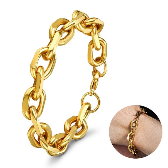 ChainsHouse 14K Gold Plated Bracelet for Men 12mm Rolo Chain Link Bracelet Jewelry Birthday Christmas Father's Day Gift for Him, 8.3 inches