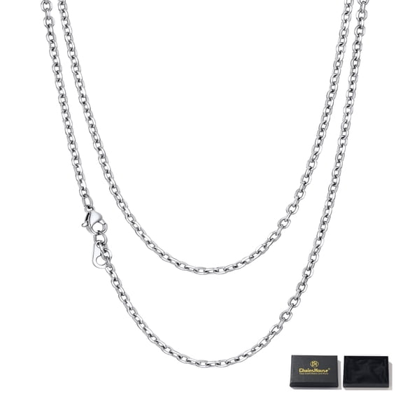 ChainHouse Stainless Steel Cable Link Chain Necklace for Men Women 3mm Width Rolo Necklaces Jewelry Gift, 24 inch