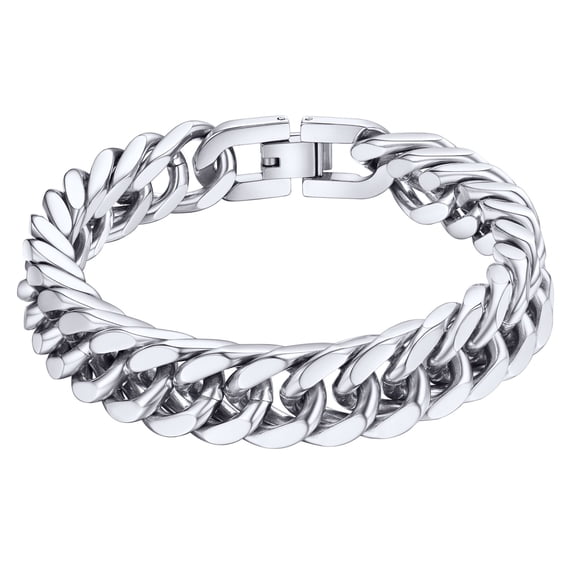 ChainsHouse Silver Cuban Link Bracelet for Men Chunky 12mm Width Stainless Steel Chain Bracelets Jewelry Gift for Birthday Christmas Stuffers,8.3 in