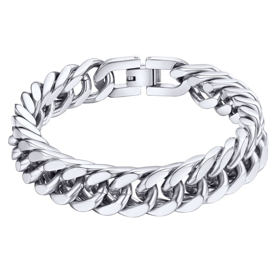 ChainsHouse Silver Cuban Link Bracelet for Men Chunky 12mm Width Stainless Steel Chain Bracelets Jewelry Gift for Birthday Christmas Stuffers,8.3 in