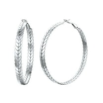ChainsHouse Silver Hoop Earrings for Women Wheat Shaped 60mm Diameter Huggie Hoops Earring Birthday Christmas Jewelry Gift for Daughter Wife Mother