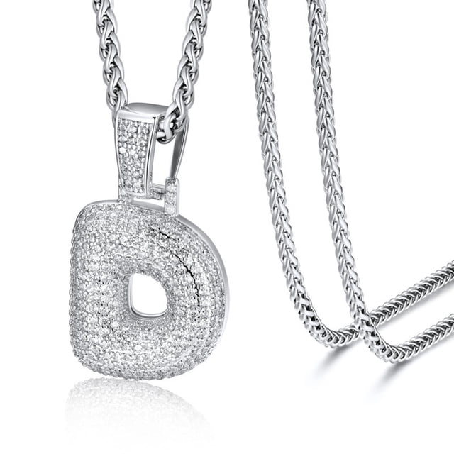 ChainsHouse Silver Initial Necklaces for Women Men Alphabet Bubble ...