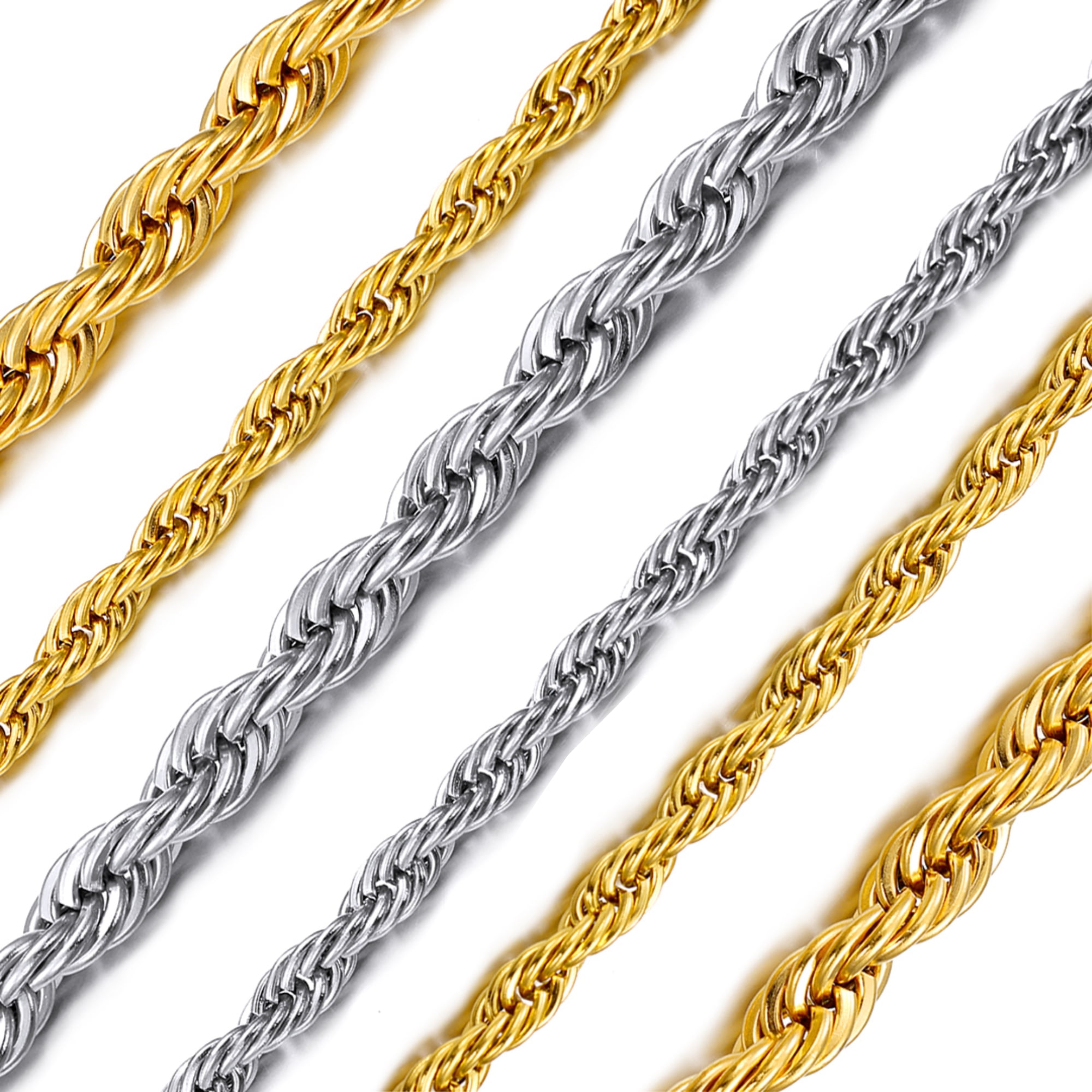 ChainsHouse Silver Rope Chain Necklace for Men Women Stainless Steel ...