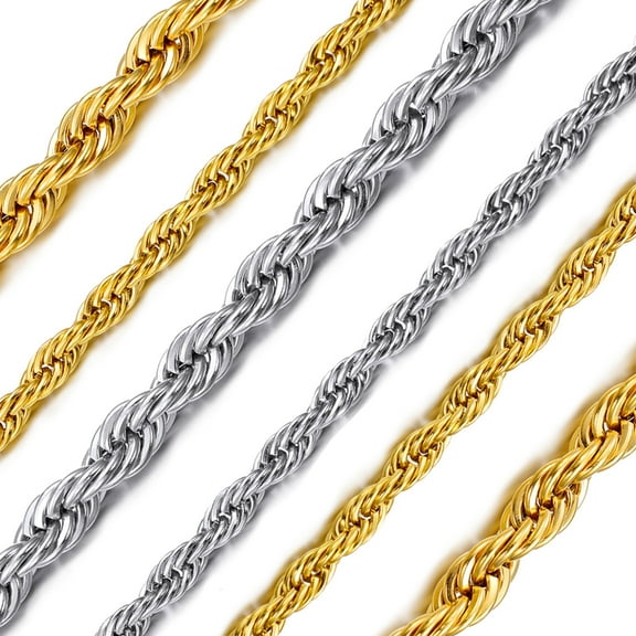 ChainsHouse Silver Rope Chain Necklace for Men Women Stainless Steel Twisted Mens Chains 6mm Width Birthday Holiday Jewelry Gift, 18/20/22/24 inch