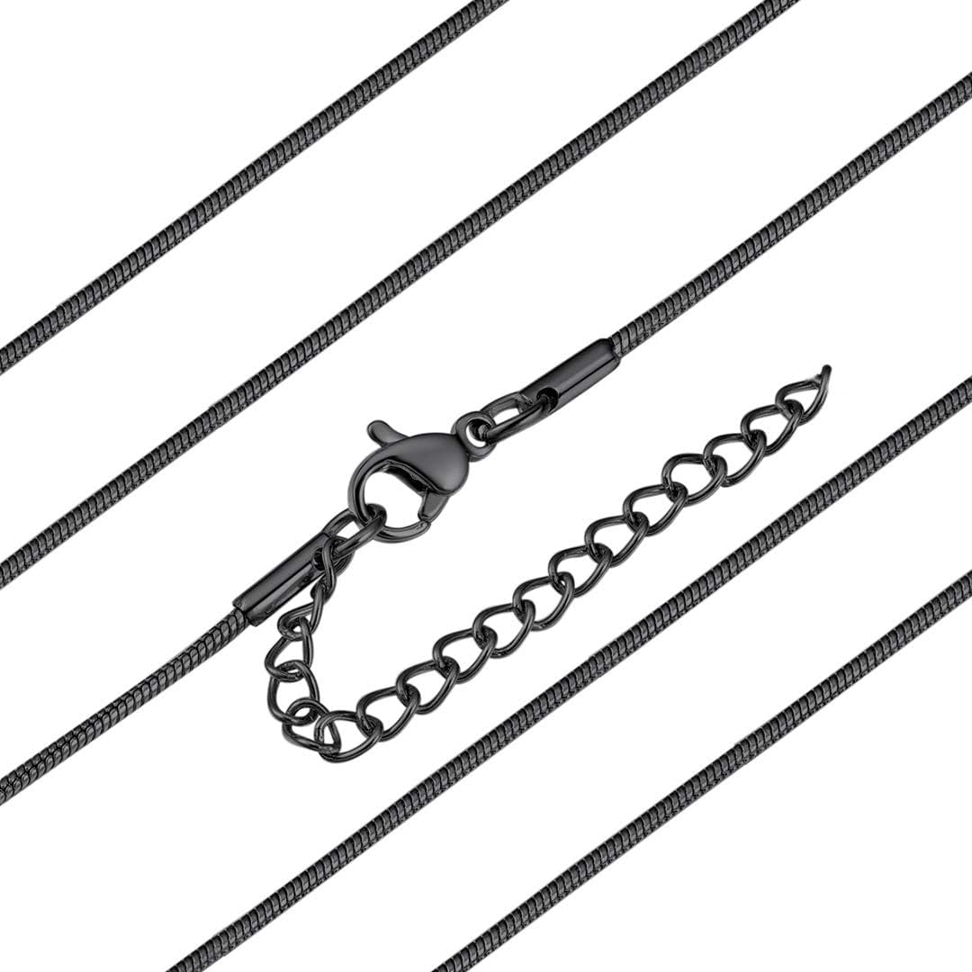 ChainsHouse 1.0mm Thin Black Snake Chain Necklaces for Women Men Silver Lobster Claw 18"-30" Jewelry Gift