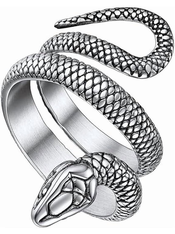 Snake Ring for Women Men Stainless Steel Retro Punk Gothic Jewelry Antique Octopus/Serpent Rings Birthday Christmas Holiday Jewelry Gift ,Size 7-14(Box)