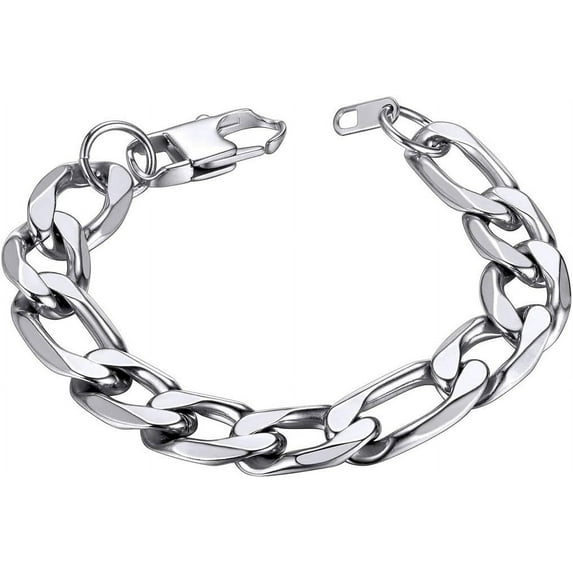 ChainsHouse Figaro Link Bracelets for Women Men 12mm Chunky Satinless Steel Hypoallergenic Charm Jewelry Gift, 7.5inch