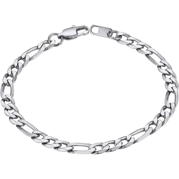 ChainsHouse Figaro Link Bracelets for Women Men 6mm Satinless Steel Hypoallergenic Charm Jewelry Gift, 7.5inch