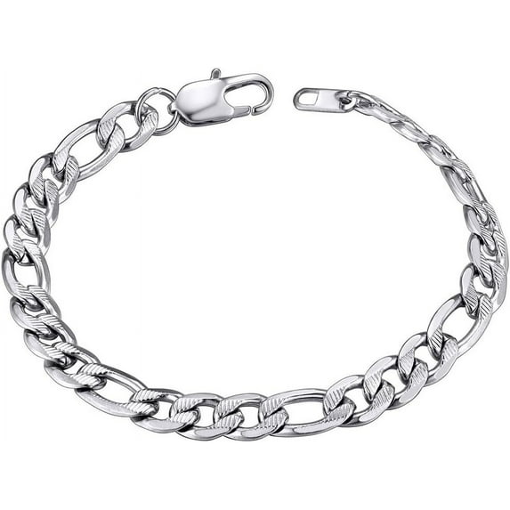 ChainsHouse Figaro Link Bracelets for Women Men 7mm Satinless Steel Hypoallergenic Jewelry Gift, 8.3inch