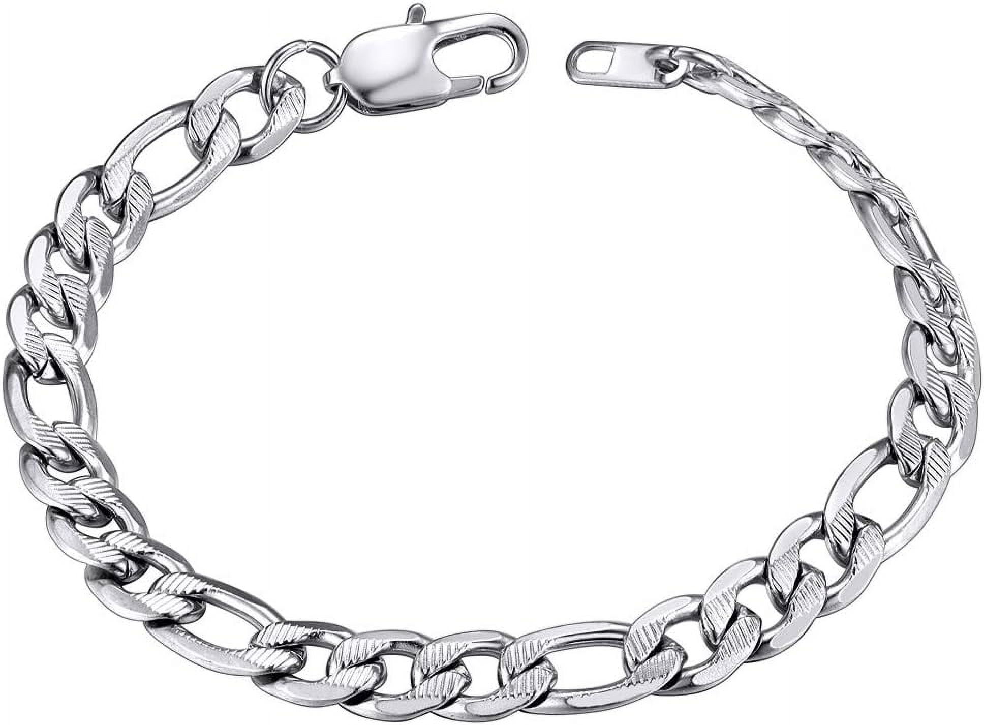 Handsome Sterling Silver Figaro Chain Bracelet In 9mm (Gauge 250) Width. Available In 8" And 9" Lengths