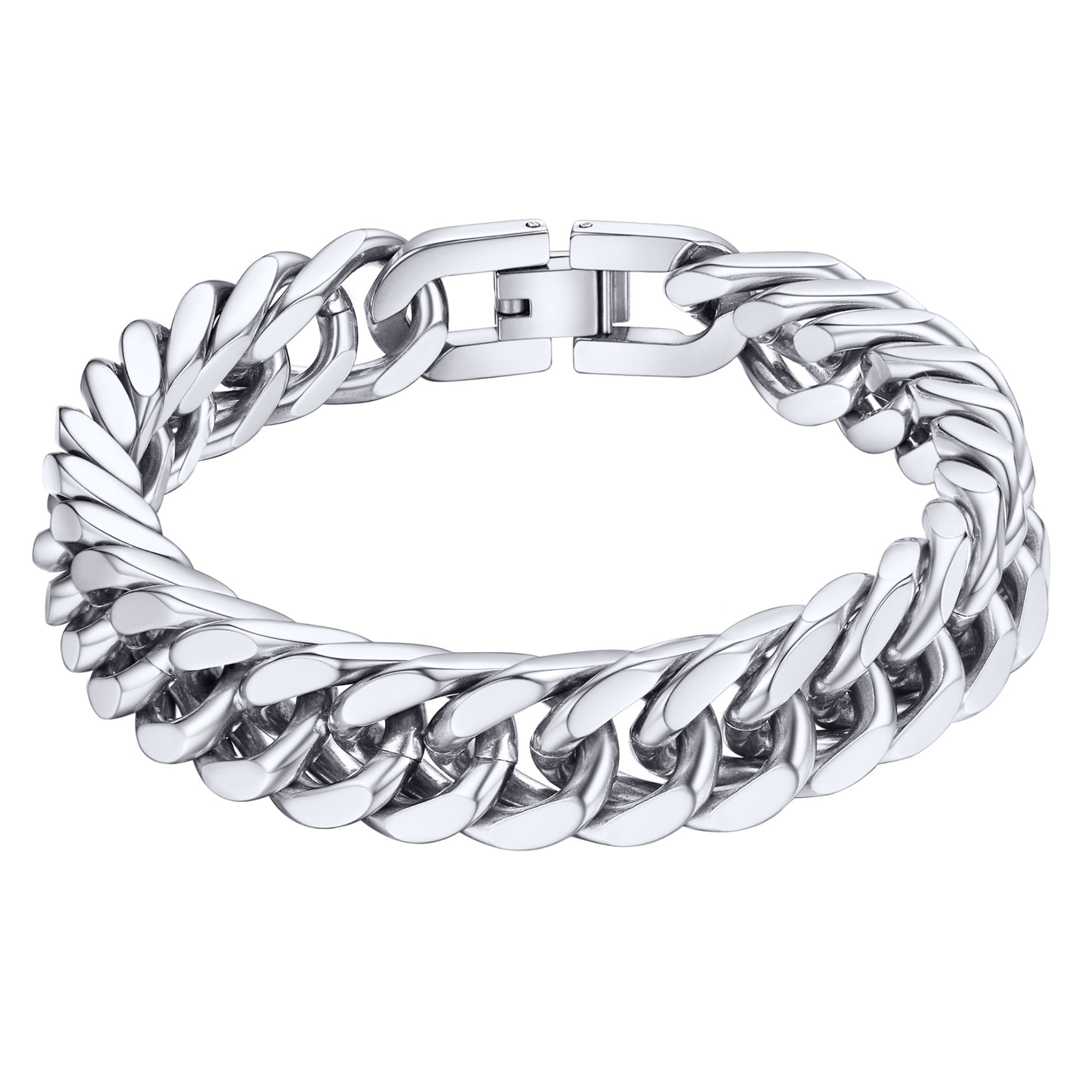 ChainsHouse Silver Cuban Link Bracelet for Men Chunky 8mm/12mm/17mm Width Men's Chain Bracelets Stainless Steel Punk Jewelry Gift