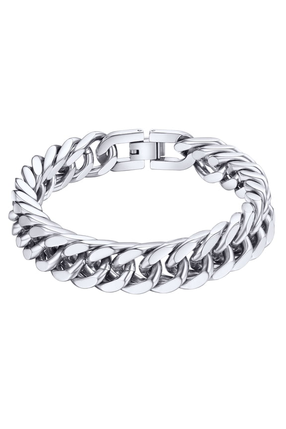 Silver Cuban Link Bracelet for Men Chunky 8mm/12mm/17mm Width Men's Chain Bracelets Stainless Steel Punk Jewelry Gift