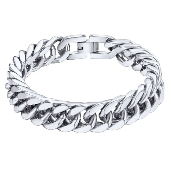 ChainsHouse Silver Cuban Link Bracelet for Men Chunky 8mm/12mm/17mm Width Men's Chain Bracelets Stainless Steel Punk Jewelry Gift