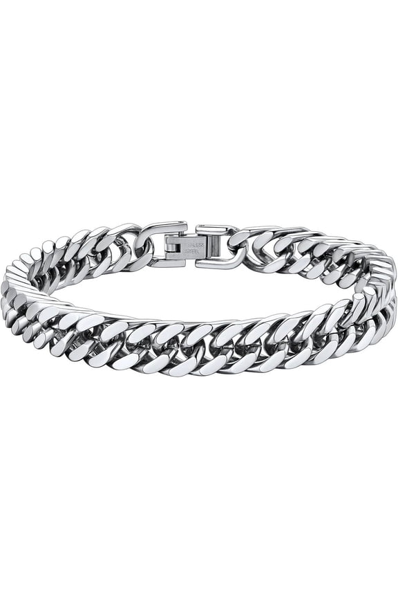 Silver Cuban Link Bracelet for Men Chunky 8mm/12mm/17mm Width Men's Chain Bracelets Stainless Steel Punk Jewelry Gift