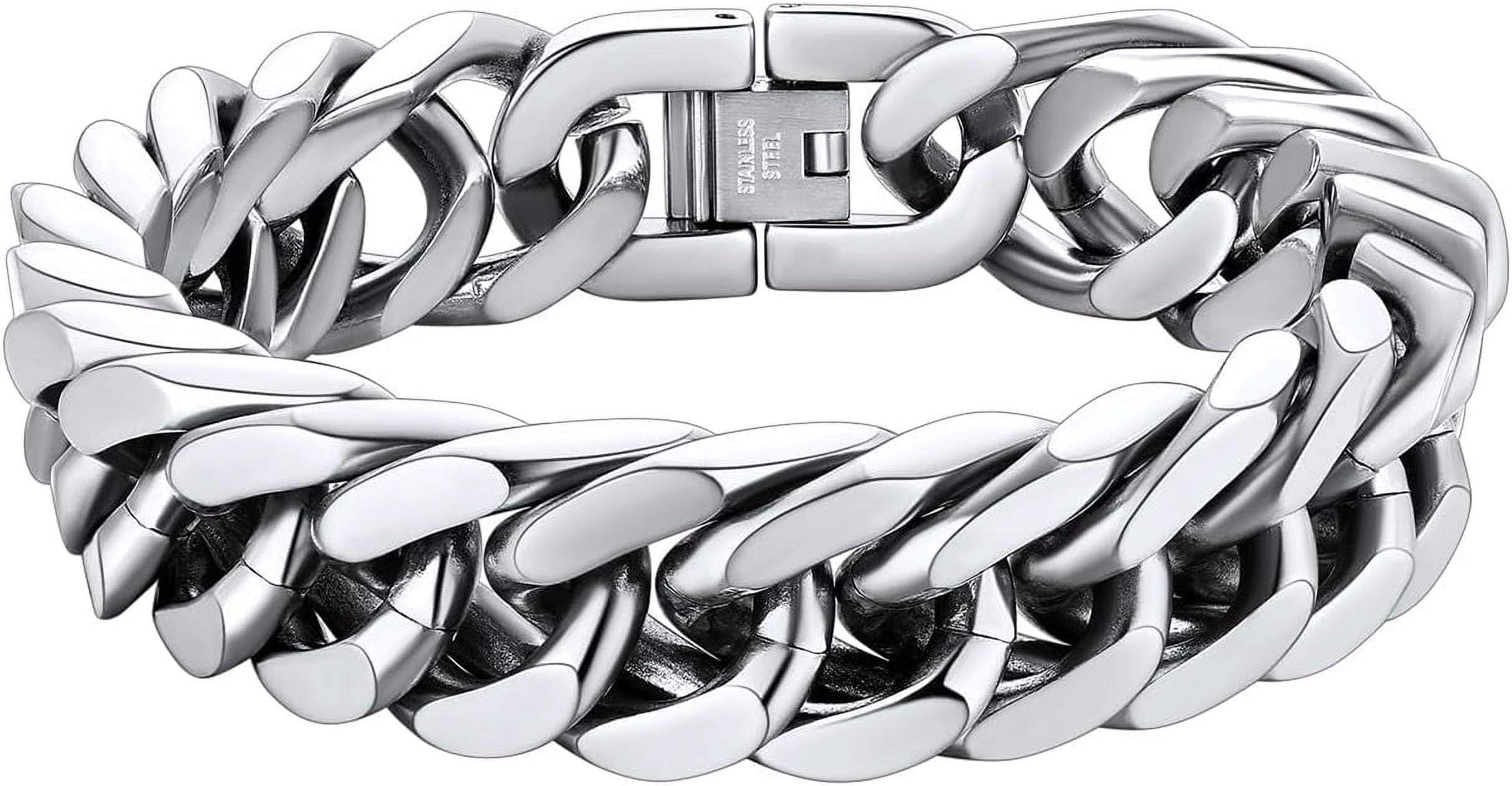 ChainsHouse Silver Cuban Link Bracelet for Men Chunky 8mm/12mm/17mm Width Men's Chain Bracelets Stainless Steel Punk Jewelry Gift
