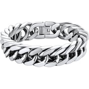 ChainsHouse Silver Cuban Link Bracelet for Men Chunky 8mm/12mm/17mm Width Mens Chain Bracelets Stainless Steel Punk Jewelry Gift