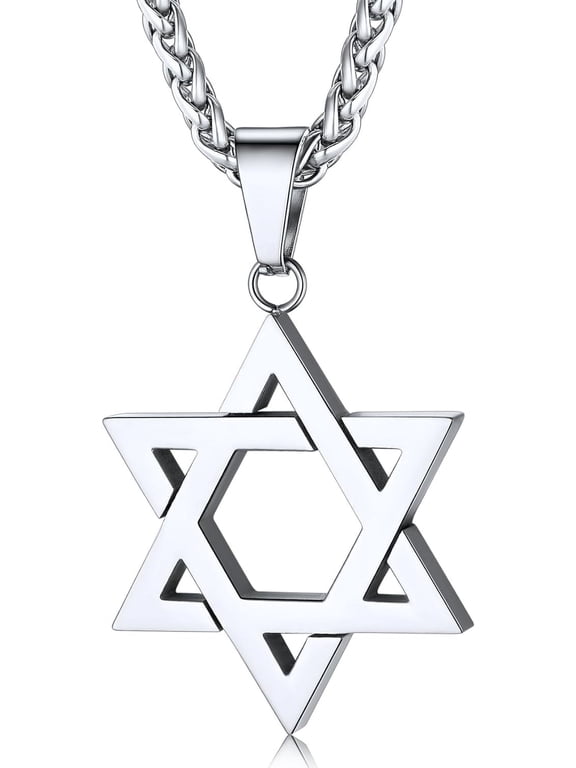 Star of David Necklace for Men Women Stainless Steel with Cross/Dog Tag Pendant Classic Jewish Isael Necklaces Jewelry Gift