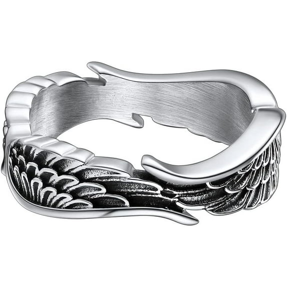 ChainsHouse Silver Vintage Rings for Men Women Wing Shaped Stainless Steel Band Ring Birthday Christmas Jewelry Gift