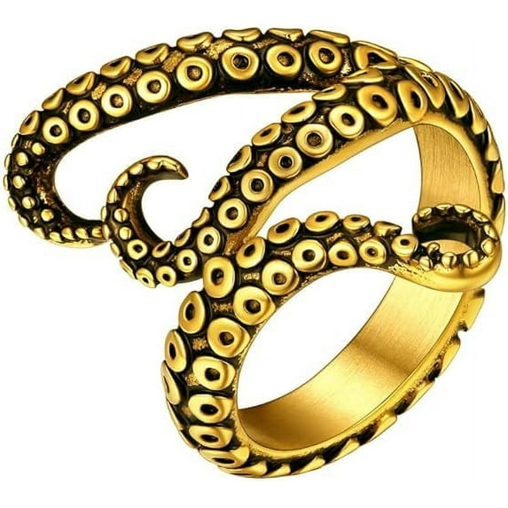 ChainsHouse Gold Plated Rings for Men Women Octopus Shaped Ring Stainless Steel Non-Tarnish Gothic Jewelry Gift, Size 7-14