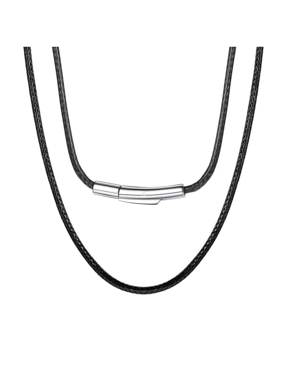 20" Black Wax Leather Cord Necklace Handmade String Rope Chain Clasp