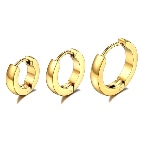 ChainsProMax 3 Pairs Stainless Steel Hoop Earrings 14K Gold Plated Huggie Cartilage Hoop Earrings for Women Men