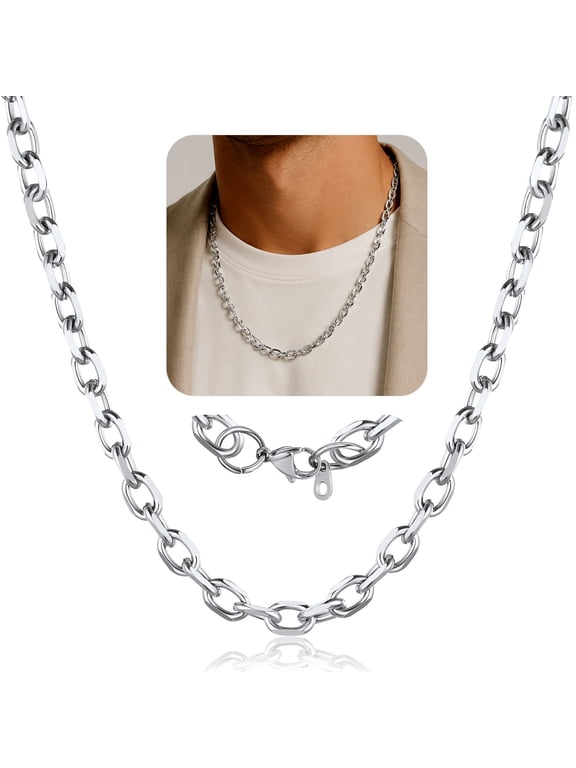 Stainless Steel Chain for Men Rolo Cable Chain Necklace 3mm/5mm/7mm/12mm 18"-24" Christmas Jewelry Gifts for Dad Son Boyfriend