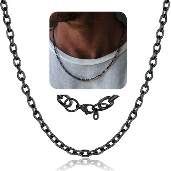ChainsProMax Stainless Steel Rolo Chain Necklace for Men 3mm/5mm/7mm/12mm 18"-24" Cable Chain Christmas Jewelry Gifts for Dad Son Boyfriend