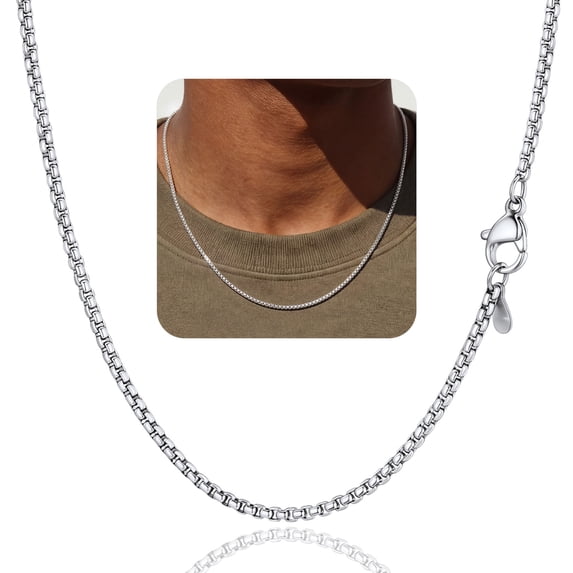 ChainsProMax 3mm Box Link Chain Necklace Stainless Steel Chain for Men Christmas Birthday Jewelry Gifts for Dad Son