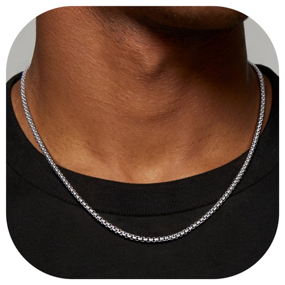 ChainsProMax 3mm Men Necklace Box Chain 14K Gold Plated Stainless Steel Chain Necklace Fathers Day Jewelry Gift for Dad Son