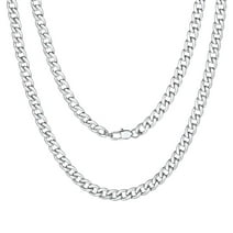 ChainsProMax 5mm Mens Chain Silver Tone Stainless Steel Curb Cuban Link Necklace Gift
