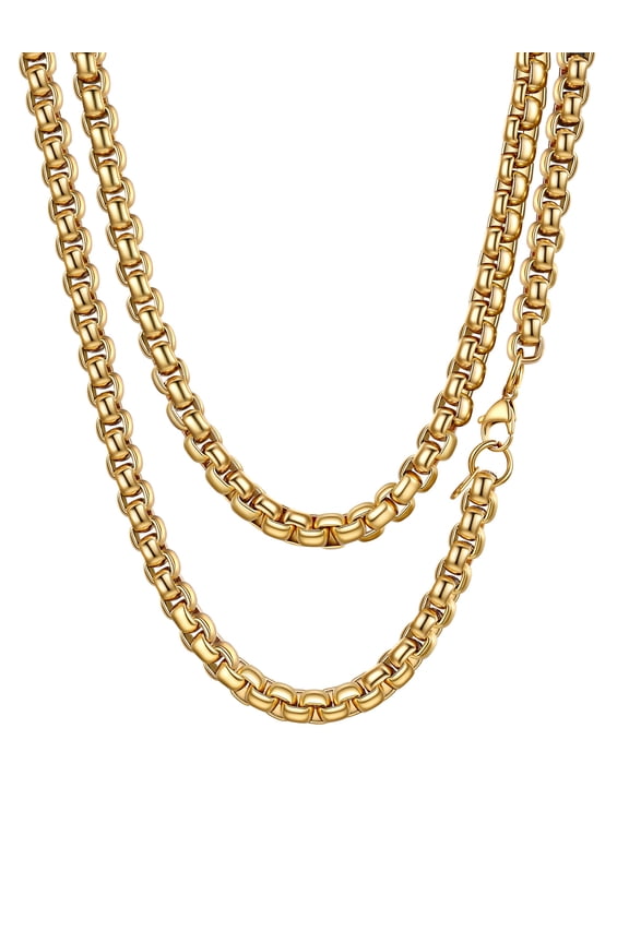 6mm Men Necklace Box Chain 14K Gold Plated Stainless Steel Chain Necklace for Men Women