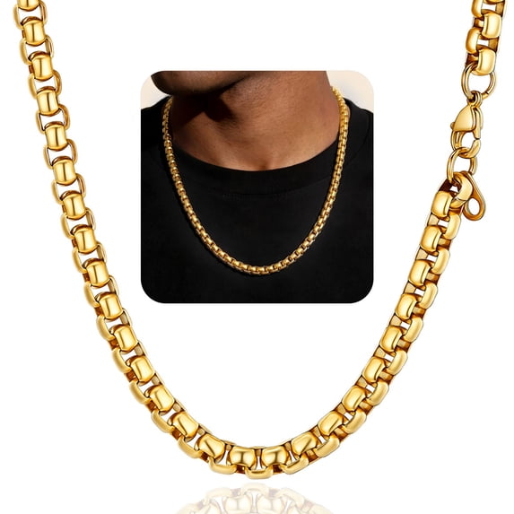 ChainsProMax 6mm Width 14K Gold Plated Stainless Steel Necklace Box Chain for Men Christmas Birthday Jewelry Gifts