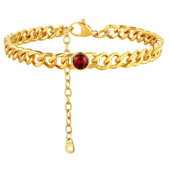 ChainsProMax 7mm Cuban Link Anklet for Men Women Birthstone Chain Ankle Bracelets, Stainless Steel Gold Plated