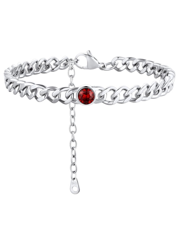 7mm Cuban Link Anklet for Men Women Birthstone Chain Ankle Bracelets, Stainless Steel