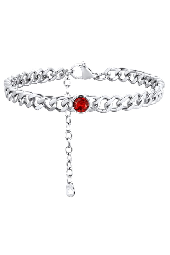 7mm Cuban Link Anklet for Men Women Birthstone Chain Ankle Bracelets, Stainless Steel