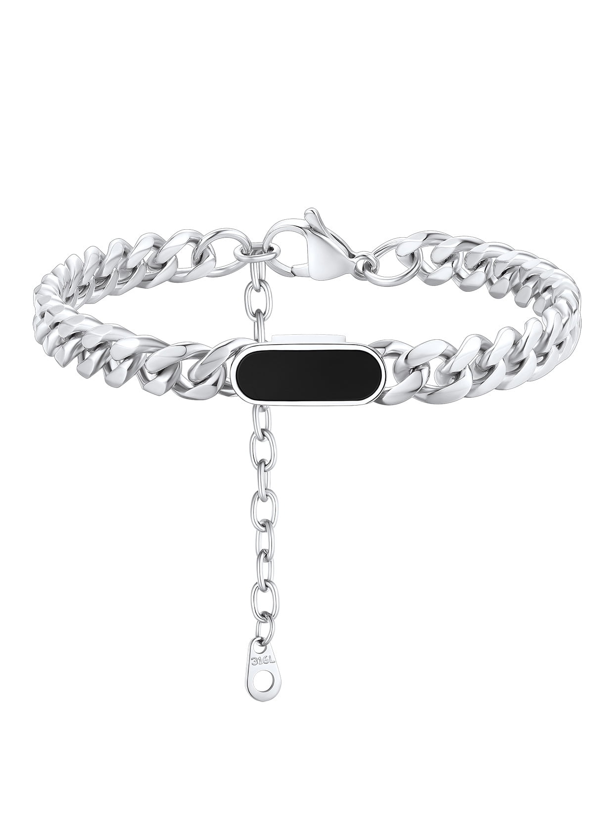 ChainsProMax 7mm Stainless Steel Black Onyx Cuban Link Chain 