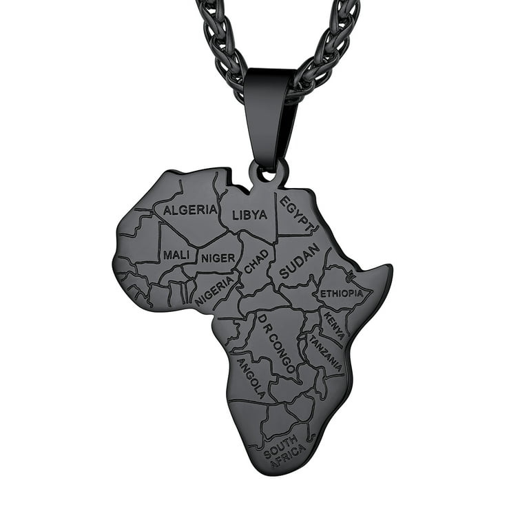 ChainsProMax African Jewelry for Men Black Statement Necklace Africa Map Pendant Necklaces