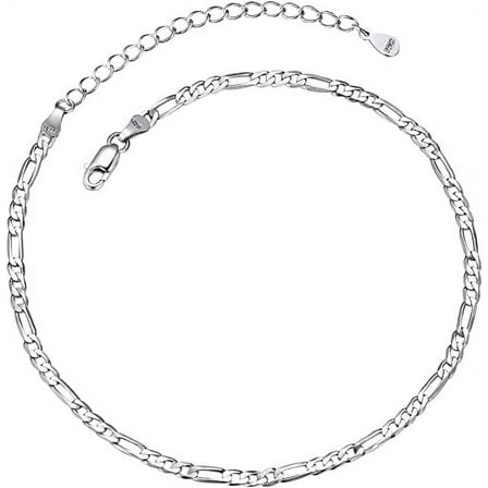 ChainsProMax Ankle Bracelet Chain for Women Men 925 sterling Silver Figaro Foot Bracelet