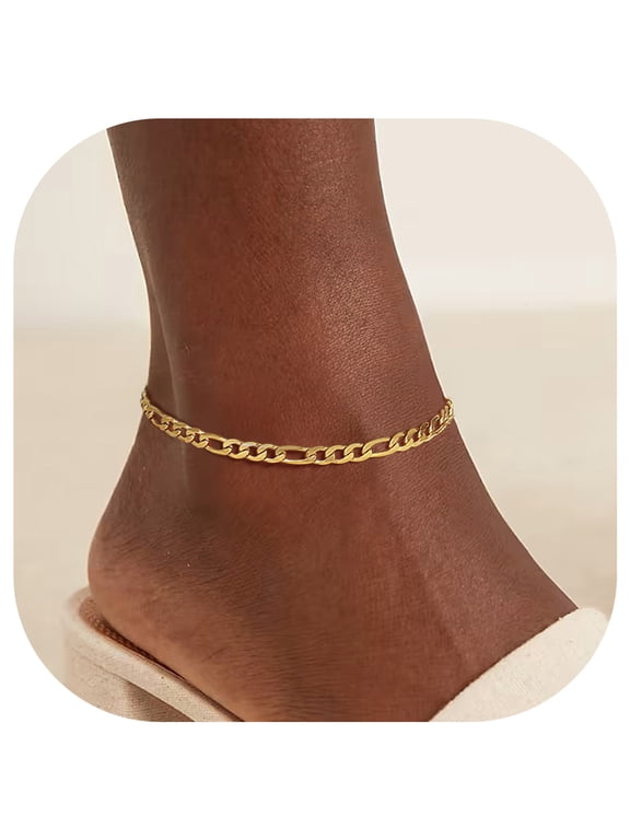 Ankle Bracelet for Women Figaro Ankle Chain Gold Plated Mens Chain Anklet