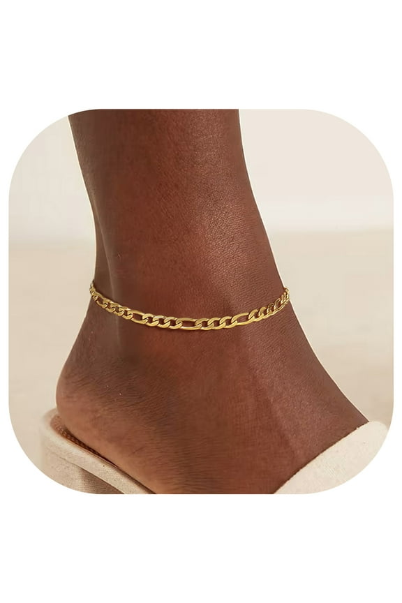 Ankle Bracelet for Women Figaro Ankle Chain Gold Plated Mens Chain Anklet