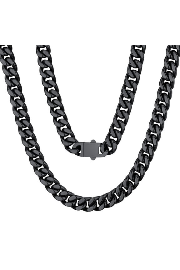 Black Cuban Link Chain 28inch Flat Chain Necklace Men Black