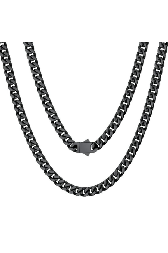 Black Cuban Link Chain for Men 18inch Mens Stainless Steel Necklaces Black Necklace Men