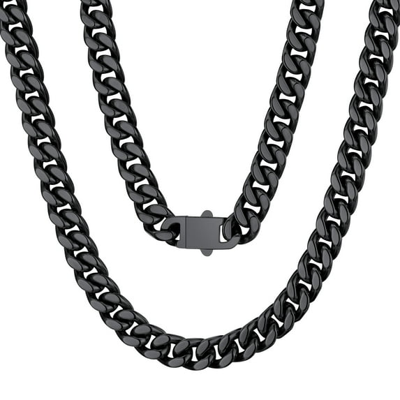 ChainsProMax Black Cuban Link Chain for Men 20inch Black Necklace Cuban Chain