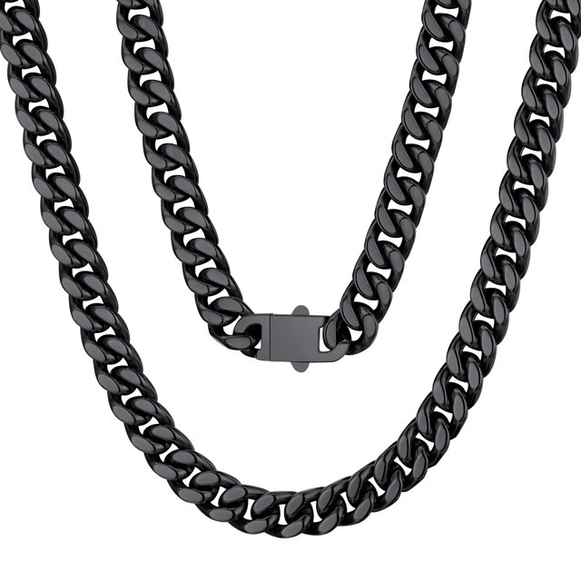 ChainsProMax Black Cuban Link Chain for Men 20inch Black Necklace Cuban ...