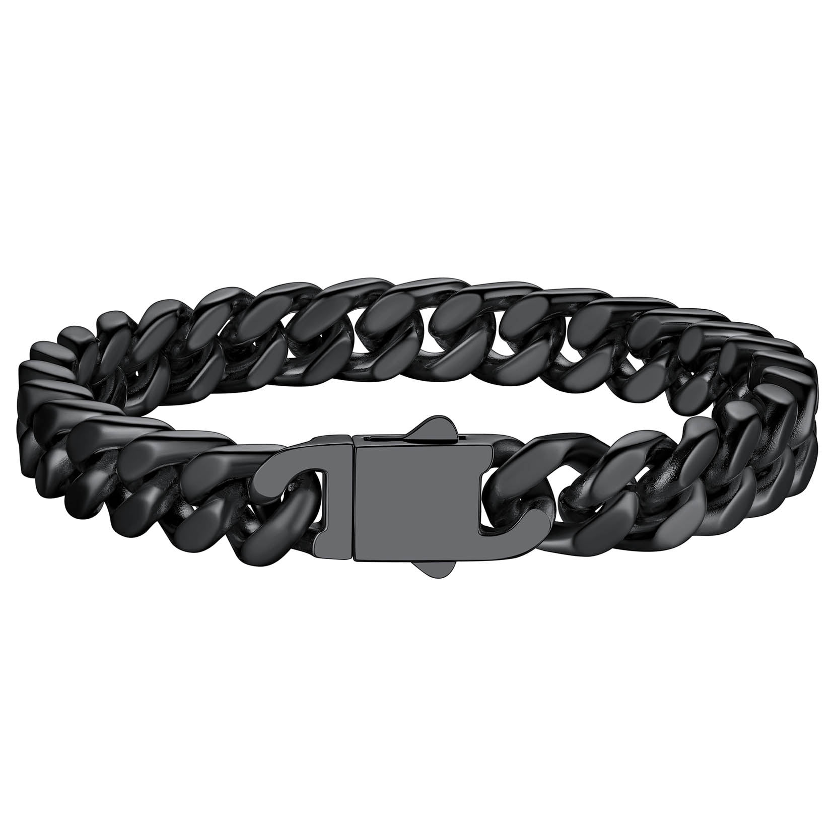 ChainsProMax Black Cuban Link Chain for Men 9mm Wide 7.5inch Men Chain Cuban Bracelet Jewelry Gift for Father