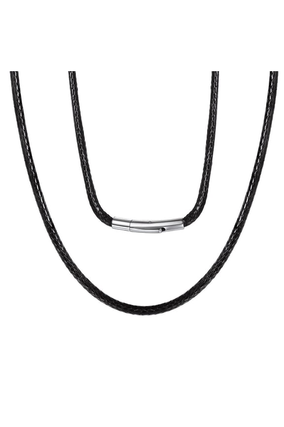 Black Leather Braided Rope Weave Necklace Pendant Cord for Women Men 20"