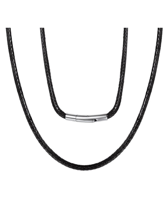 Black Leather Braided Rope Weave Necklace Pendant Cord for Women Men 20"