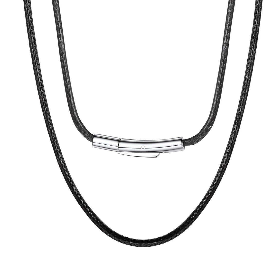 4mm Black Leather Weave Cord & Stainless Steel Clasp Necklace, 18 Inch