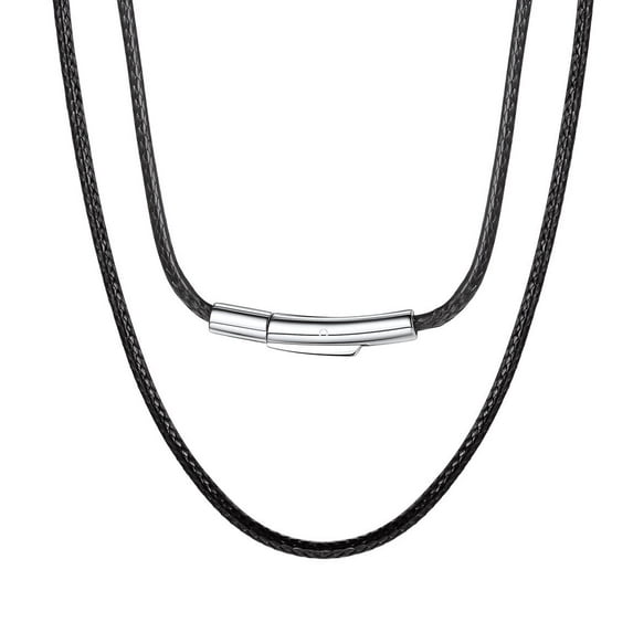 ChainsProMax Black Leather Cord Rope Chain Necklace for Men Women 2mm 20"