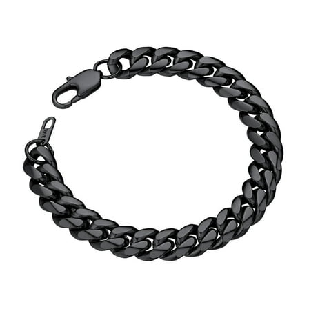 ChainsProMax Stainless Steel Bracelet for Mens Chunky Thick Curb Link Chain 10mm 19cm Black